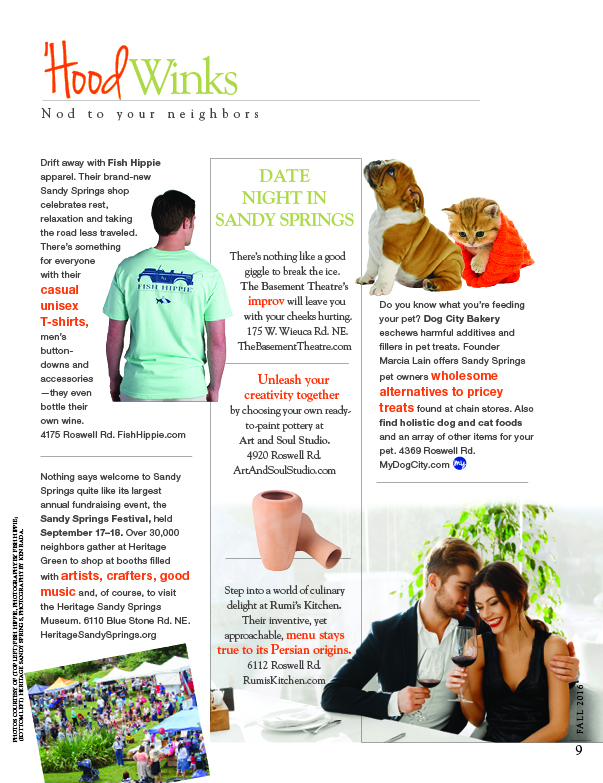 My Sandy Springs magazine, published by Atlanta Best Media, gives ideas for date night, pet food, events
